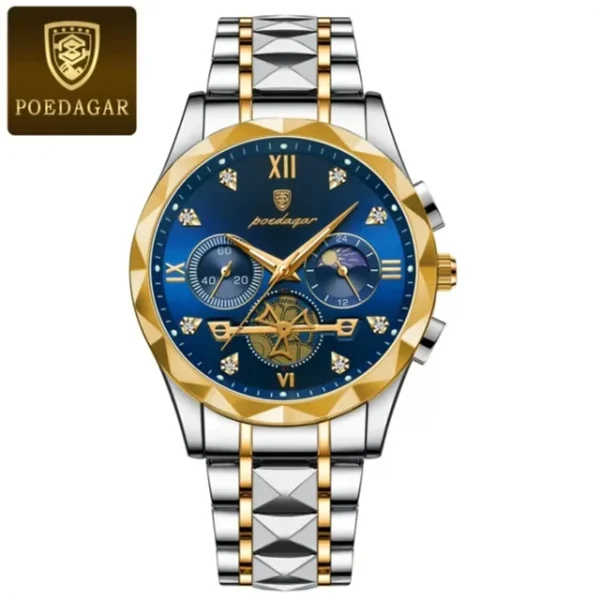 Poedagar Stainless Steel Luminous Quartz Watch For Men(Blue) - Image 2