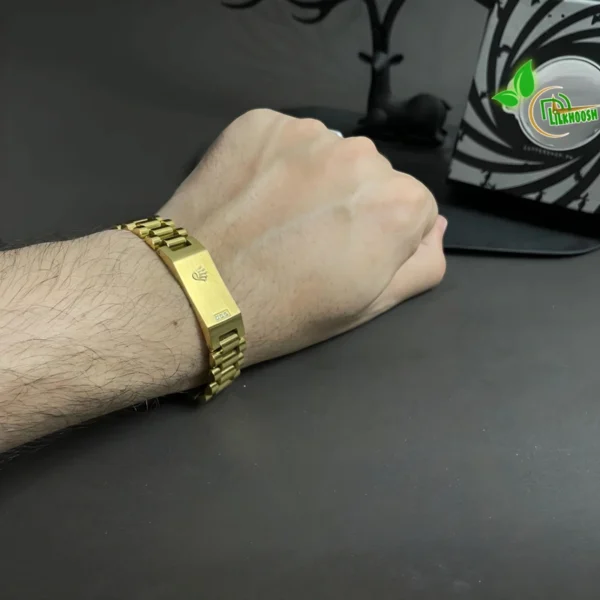 Original Rolex Crown Design Stylish Men's Stainless Steel Bracelet (Gold) - Image 3