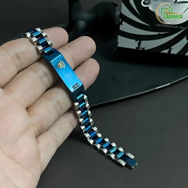 Original Rolex Crown Design Stylish Men's Stainless Steel Bracelet (Blue) - Image 2