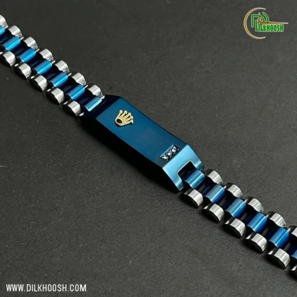 Original Rolex Crown Design Stylish Men's Stainless Steel Bracelet (Blue) - Image 4