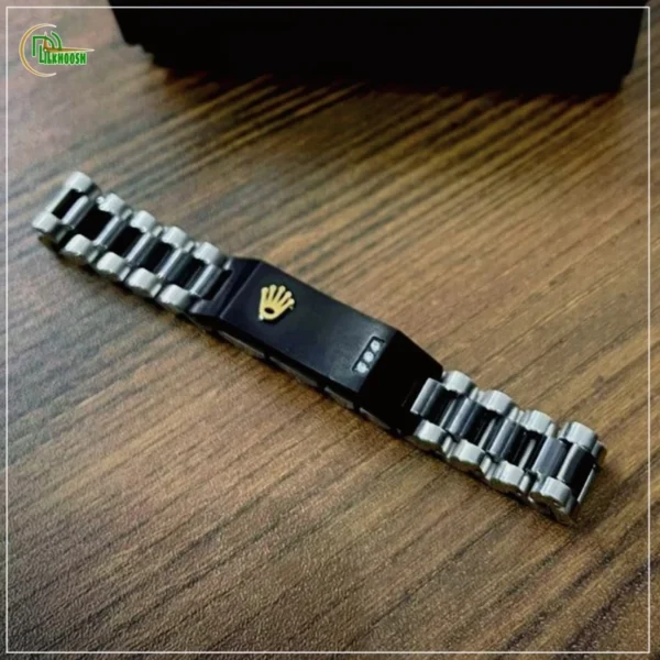 Original Rolex Crown Design Stylish Men's Stainless Steel Bracelet (Black & Silver)