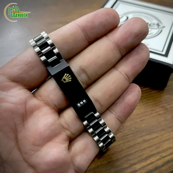 Original Rolex Crown Design Stylish Men's Stainless Steel Bracelet (Black & Silver) - Image 2