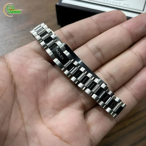 Original Rolex Crown Design Stylish Men's Stainless Steel Bracelet (Black & Silver) - Image 3