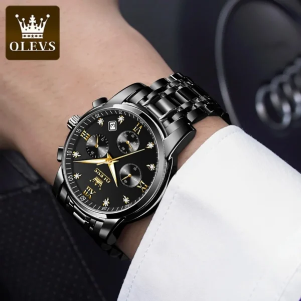 OLEVS 2858 Men Quartz Watch (Full Black) - Image 2