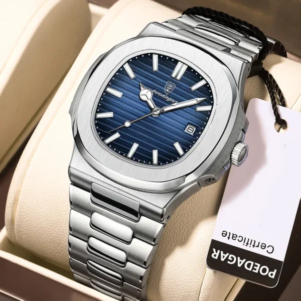 Poedagar 613 Luxury Stainless Steel Strap Watch(Blue Dial)
