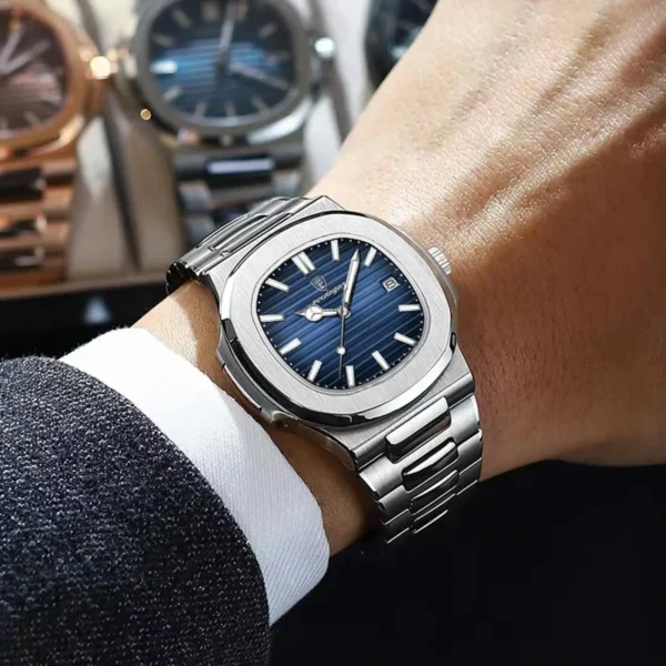 Poedagar 613 Luxury Stainless Steel Strap Watch(Blue Dial) - Image 2