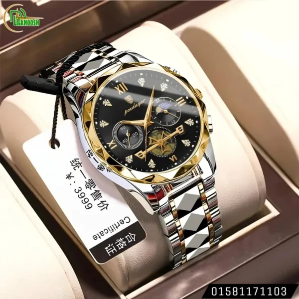 Poedagar 996 Stainless Steel Luminous Quartz Watch For Men(black dial)