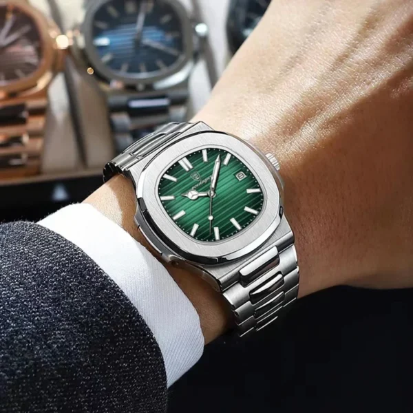 Poedagar 613 Luxury Stainless Steel Strap Watch(Green Dial) - Image 2