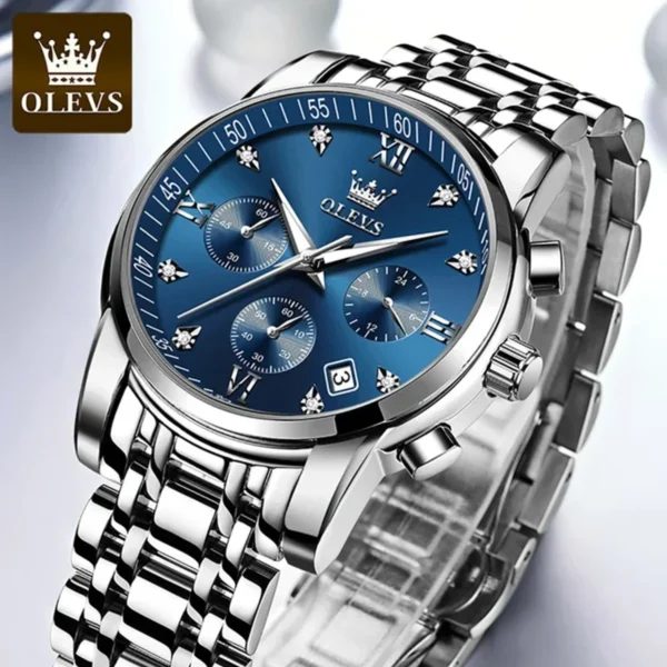 OLEVS 2858 Men Quartz Watch (Silver Blue) - Image 2
