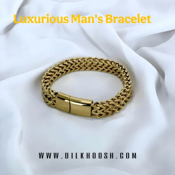 Luxurious Men’s Stainless Steel Bracelet- Golden