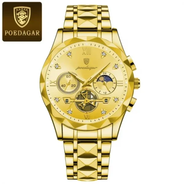 Poedagar 996 Stainless Steel Luminous Quartz Watch For Men(Golden) - Image 2